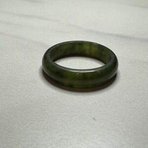 Green Jade Band Ring Size 7.75 Round Polished Natural Stone Minimalist Jewelry